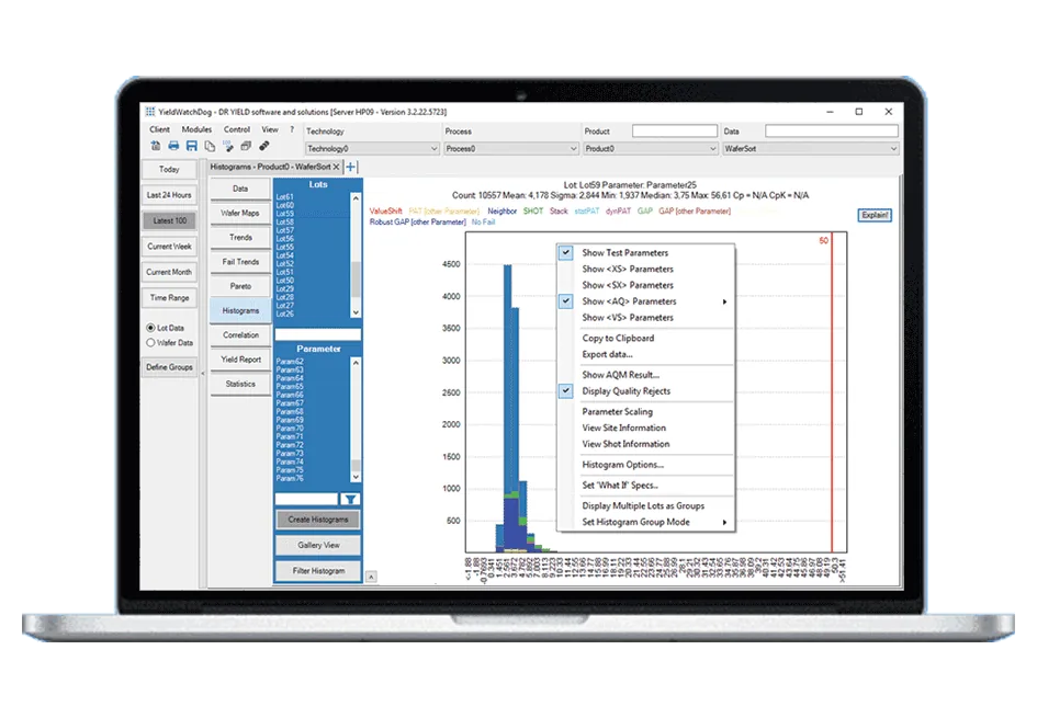 YieldWatchDog Part Average Testing view